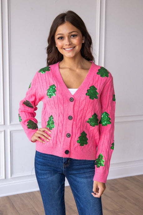 Sequin Trees Cardigan - Maple Row Boutique