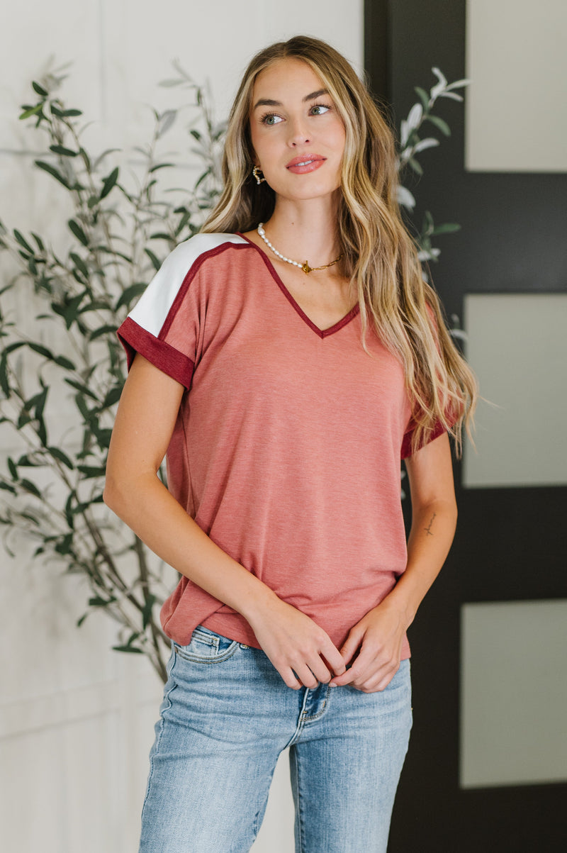 Sew Into You V-Neck Top in Light Rust - Maple Row Boutique