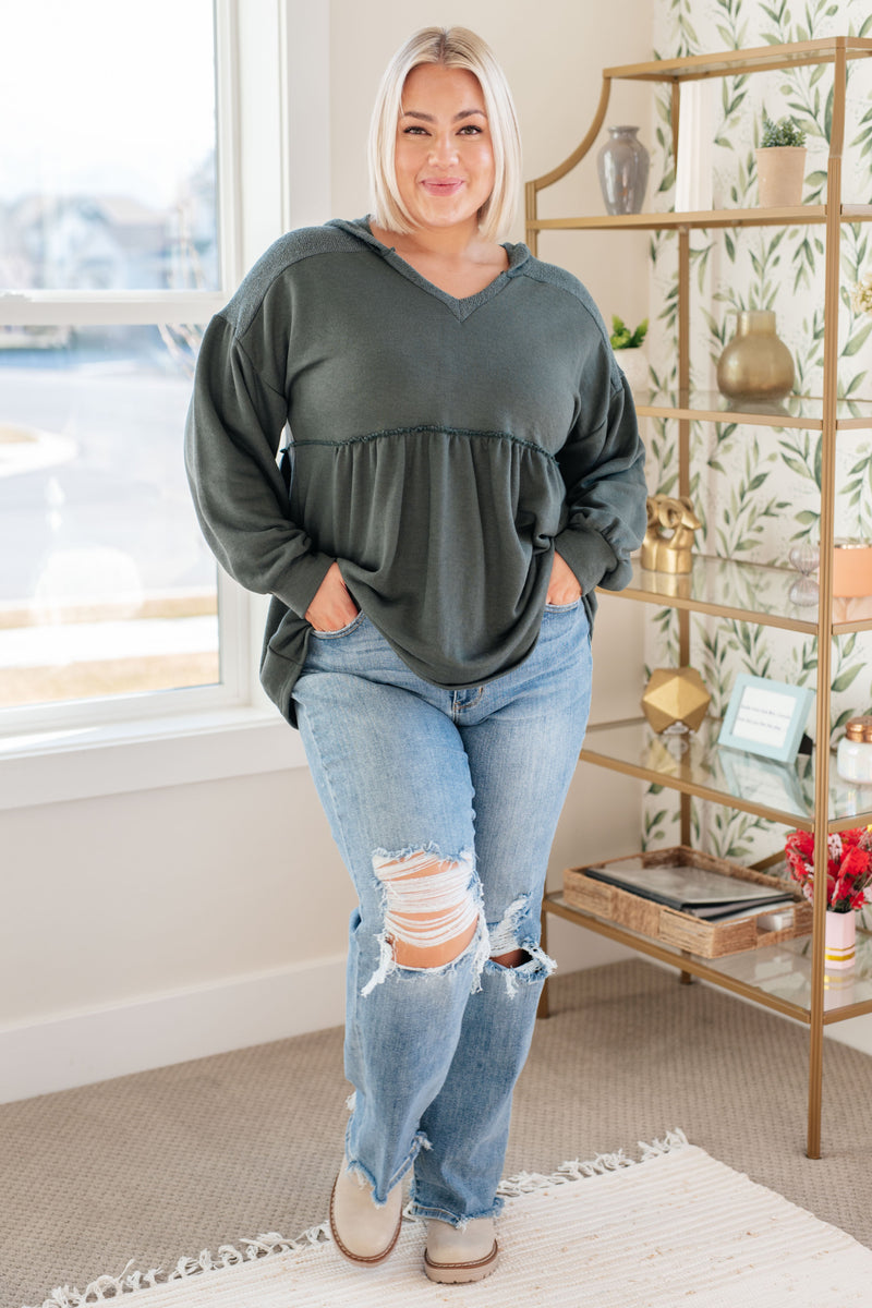 She's Not Wrong Hooded V-Neck Pullover - Maple Row Boutique