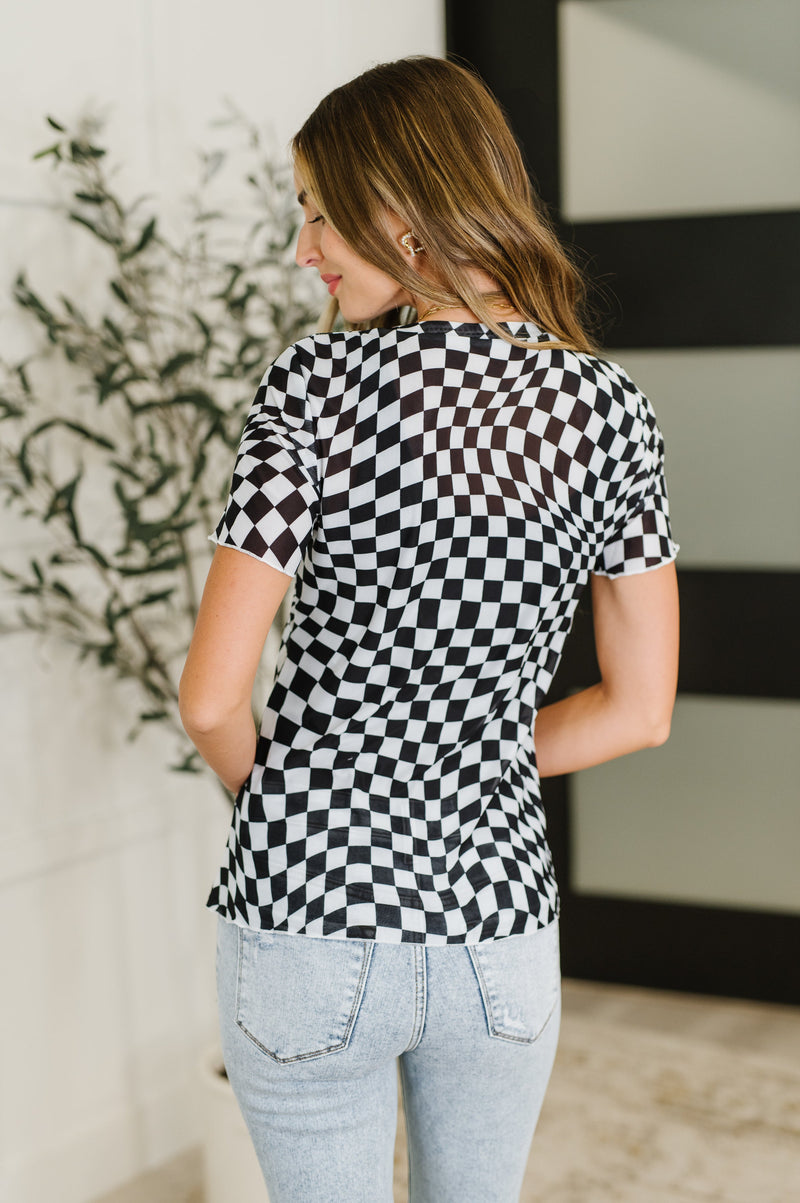 PREORDER: Sheer Checkered Layering Short Sleeve Top - Maple Row Boutique