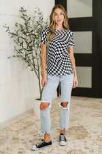 PREORDER: Sheer Checkered Layering Short Sleeve Top - Maple Row Boutique