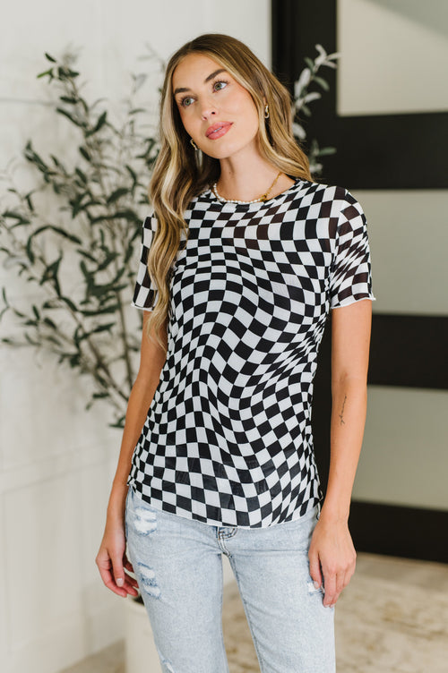 PREORDER: Sheer Checkered Layering Short Sleeve Top - Maple Row Boutique
