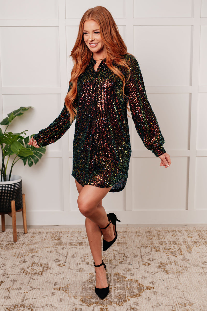 black sequin oversized shirt dress PrettyLittleThing Women's Sequin Fitted Shirt Dress in Black