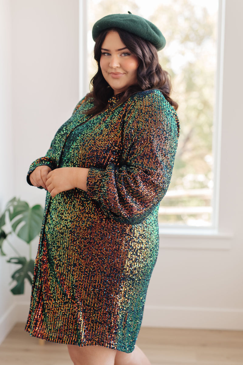 Shimmering Splendor Sequin Shirt Dress - Maple Row Boutique 