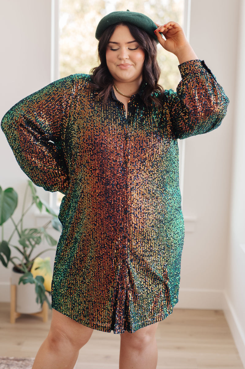 Shimmering Splendor Sequin Shirt Dress - Maple Row Boutique 