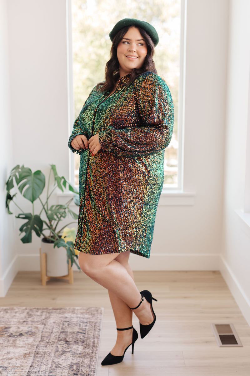 Shimmering Splendor Sequin Shirt Dress - Maple Row Boutique 