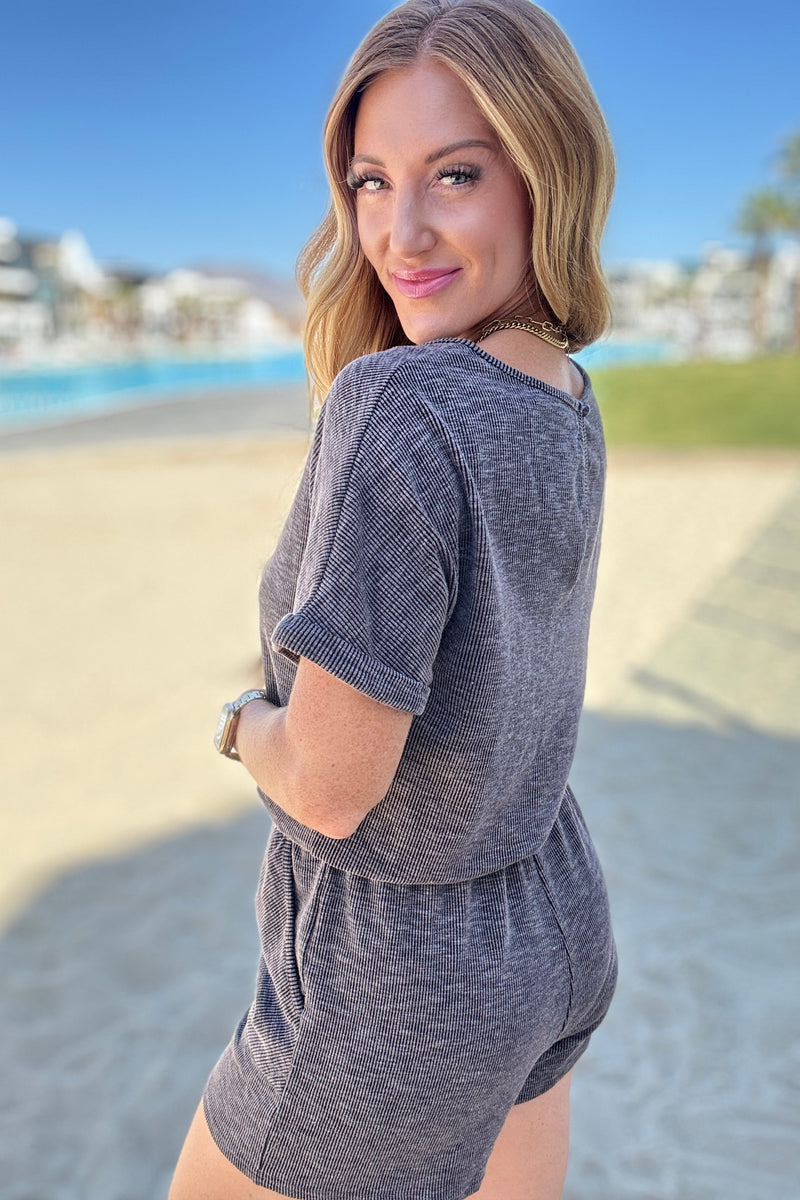 So Sure Short Sleeve Romper - Maple Row Boutique