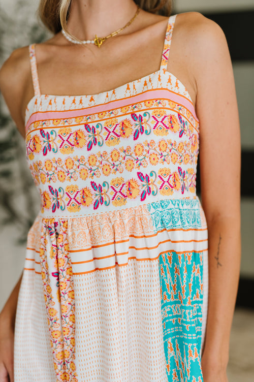 PREORDER: Spaghetti Strap Boho Print Dress - Maple Row Boutique