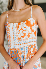 PREORDER: Square Neck Contrast Detail Dress in Orange - Maple Row Boutique