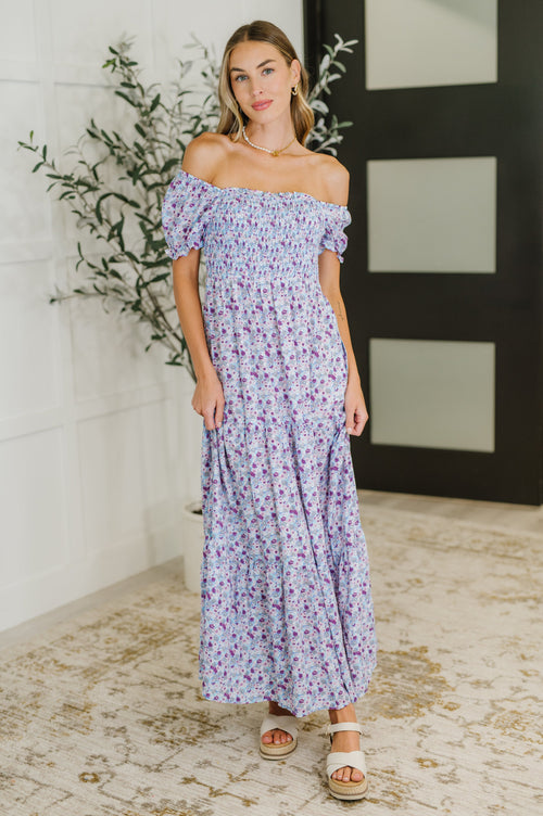 PREORDER: Square Neck Dress in Purple Floral - Maple Row Boutique
