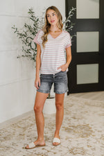 Stitched with Love V-Neck Top in Ivory and Red - Maple Row Boutique