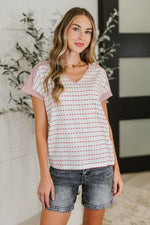 Stitched with Love V-Neck Top in Ivory and Red - Maple Row Boutique