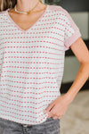Stitched with Love V-Neck Top in Ivory and Red - Maple Row Boutique