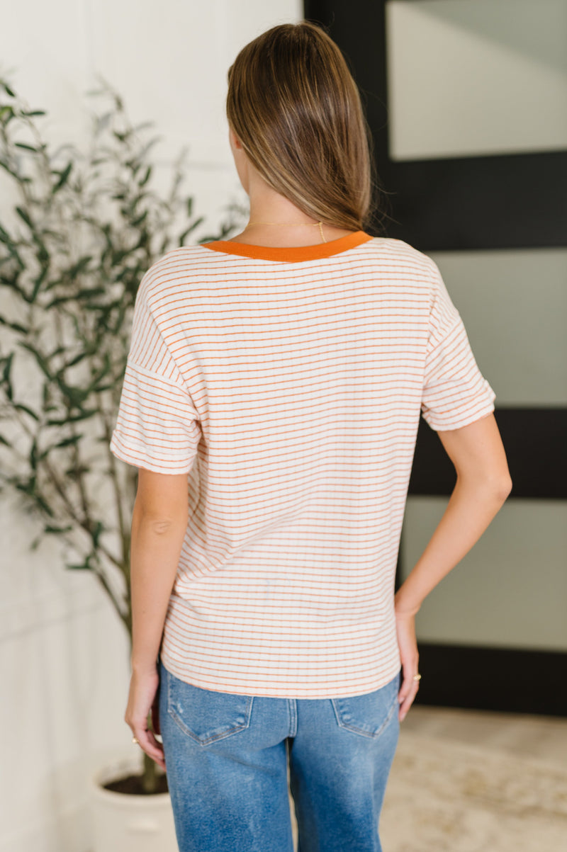 Sunbeam Shuffle Banded Round Neck Top in Orange - Maple Row Boutique