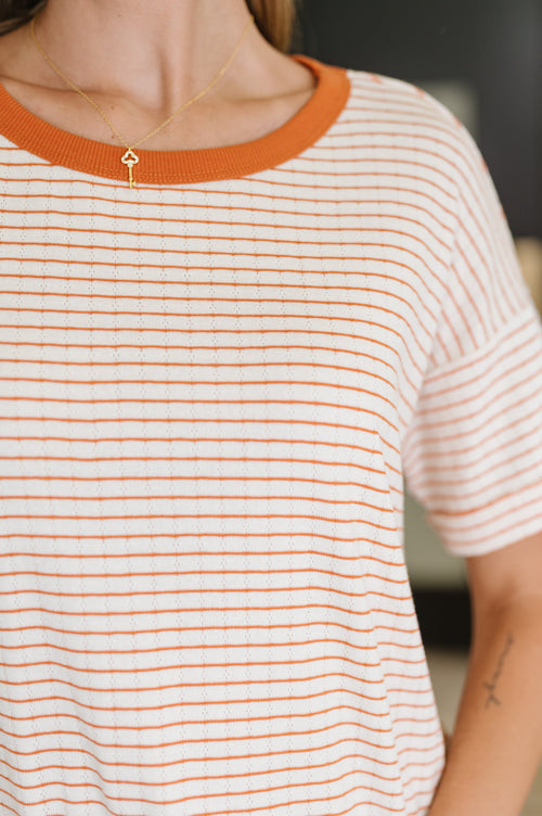 Sunbeam Shuffle Banded Round Neck Top in Orange - Maple Row Boutique