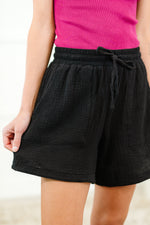 Sunshine Soiree Double Gauze Shorts in Black - Maple Row Boutique
