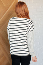 Super Clever Patchwork Striped Top in Ivory - Maple Row Boutique