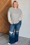 Super Clever Patchwork Striped Top in Ivory - Maple Row Boutique