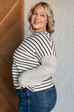 Super Clever Patchwork Striped Top in Ivory - Maple Row Boutique