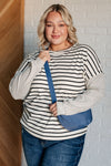 Super Clever Patchwork Striped Top in Ivory - Maple Row Boutique