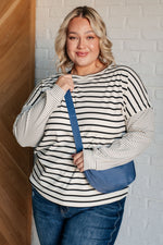 Super Clever Patchwork Striped Top in Ivory - Maple Row Boutique