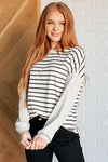 Super Clever Patchwork Striped Top in Ivory - Maple Row Boutique