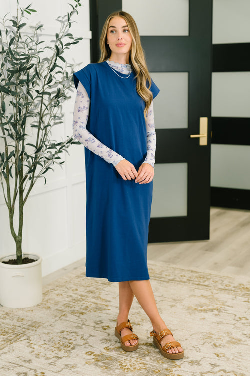 Sweet Like That Casual Dress in Light Navy - Maple Row Boutique