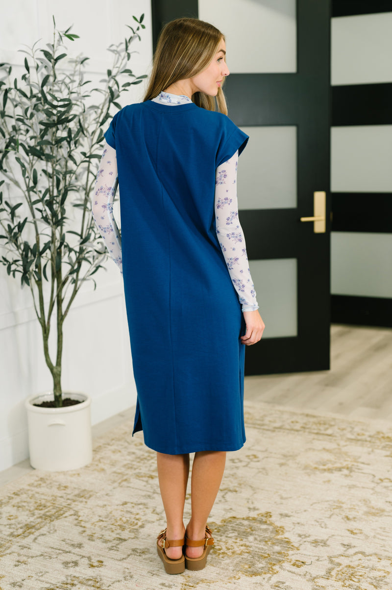 Sweet Like That Casual Dress in Light Navy - Maple Row Boutique
