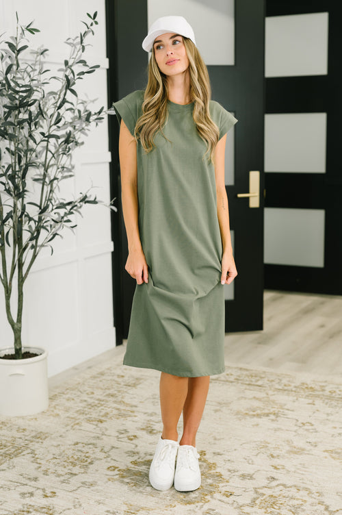 Sweet Like That Casual Dress in Light Olive - Maple Row Boutique