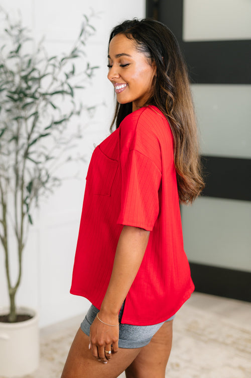 Take It Easy Slouchy Tee in Red - Maple Row Boutique