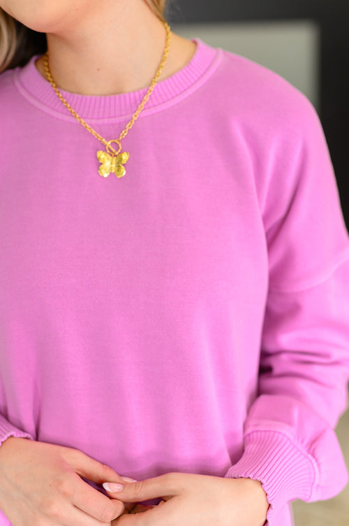 Talk Cozy to Me Stepped Hem Pullover in Bright Mauve - Maple Row Boutique