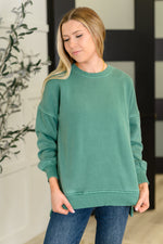 Talk Cozy to Me Stepped Hem Pullover in Dark Green - Maple Row Boutique
