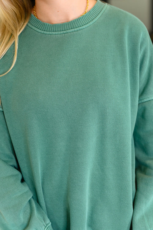Talk Cozy to Me Stepped Hem Pullover in Dark Green - Maple Row Boutique