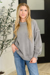 Talk Cozy to Me Stepped Hem Pullover in Sleet - Maple Row Boutique