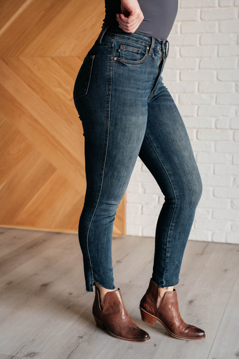 Tessa High Rise Control Top Step Hem Skinny Jeans - Maple Row Boutique