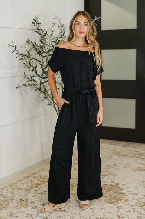 PREORDER: Textured Knit Jumpsuit in Black - Maple Row Boutique