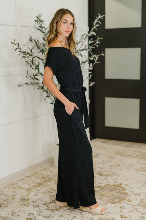 PREORDER: Textured Knit Jumpsuit in Black - Maple Row Boutique