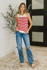 PREORDER: Textured Knit Tank in Red and White Stripe - Maple Row Boutique