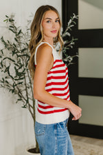 PREORDER: Textured Knit Tank in Red and White Stripe - Maple Row Boutique