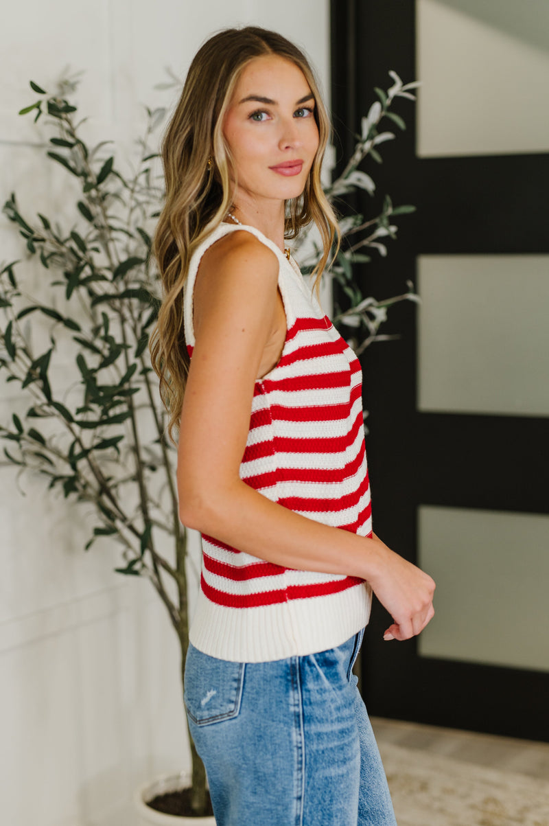 PREORDER: Textured Knit Tank in Red and White Stripe - Maple Row Boutique