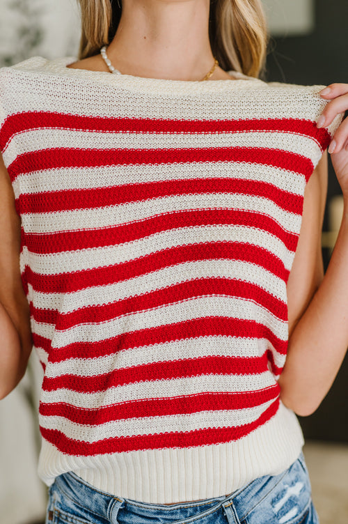 PREORDER: Textured Knit Tank in Red and White Stripe - Maple Row Boutique