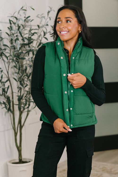 That's What I'm Talkin' About Puffer Vest in Hunter Green - Maple Row Boutique