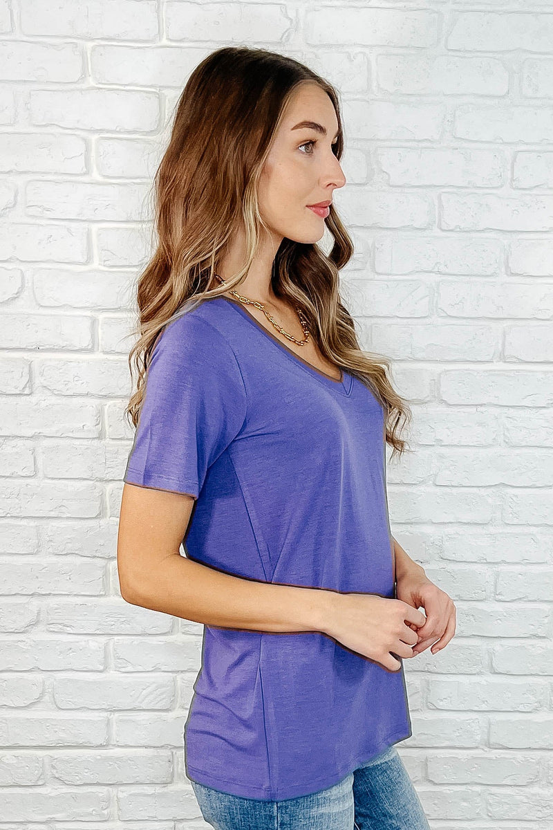 The Every Outfit Basic V-Neck Top in Marlin - Maple Row Boutique