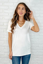The Every Outfit Basic V-Neck Top in Off White - Maple Row Boutique
