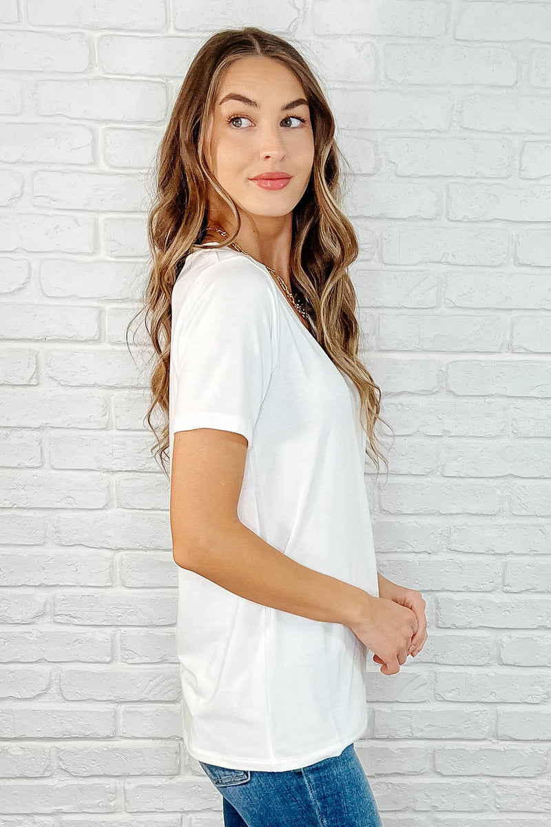 The Every Outfit Basic V-Neck Top in Off White - Maple Row Boutique