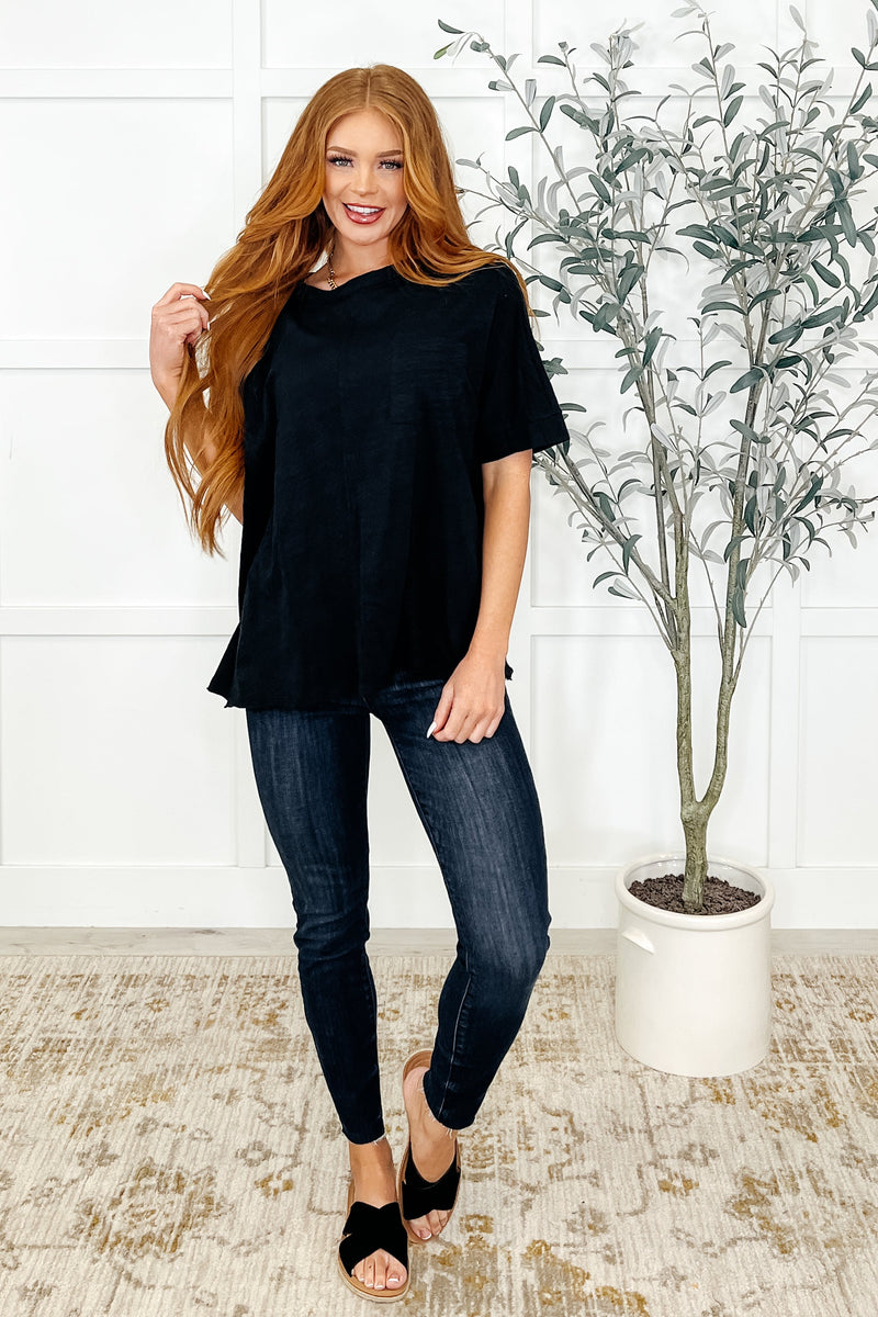 The Layback Relaxed Basic Tee in Black - Maple Row Boutique