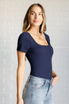 They're Not Like Us Square Neck Bodysuit in Navy - Maple Row Boutique 