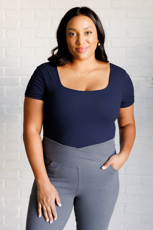 They're Not Like Us Square Neck Bodysuit in Navy - Maple Row Boutique 