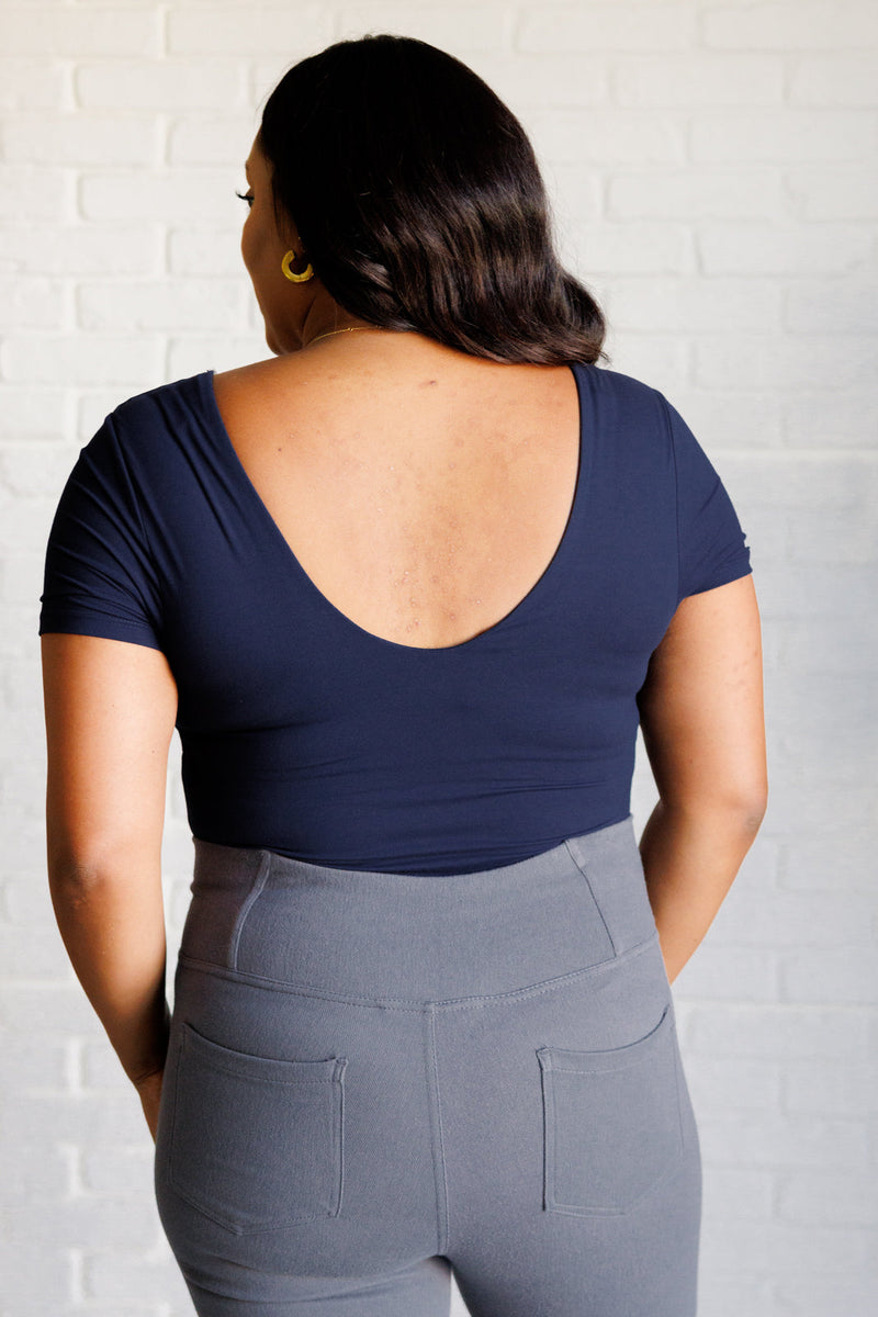 They're Not Like Us Square Neck Bodysuit in Navy - Maple Row Boutique 