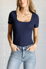 They're Not Like Us Square Neck Bodysuit in Navy - Maple Row Boutique 